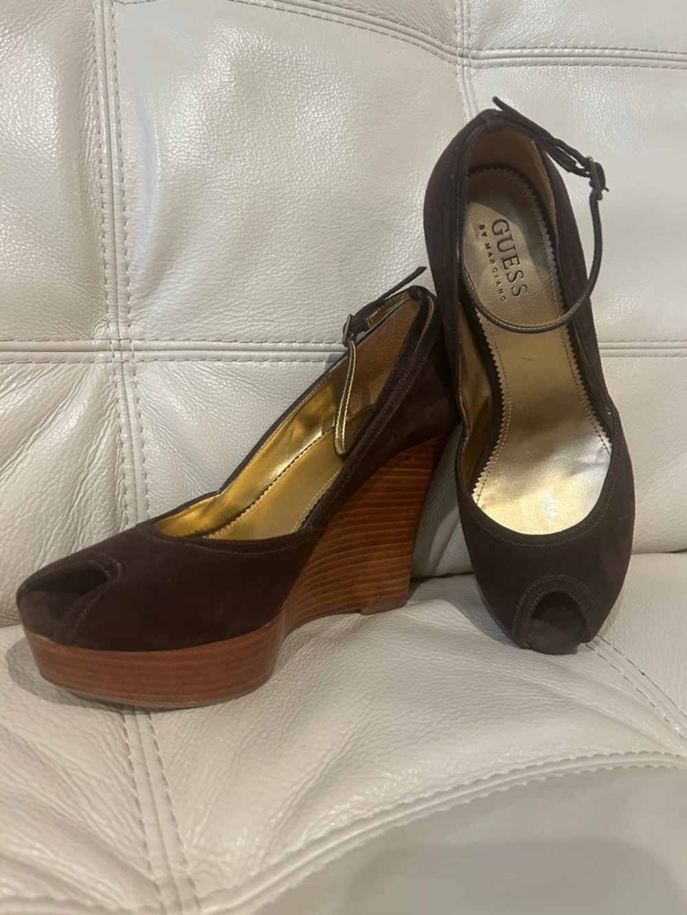 Guess by Marciano brown suede peep-toe wedge heels Women’s size 7.5M